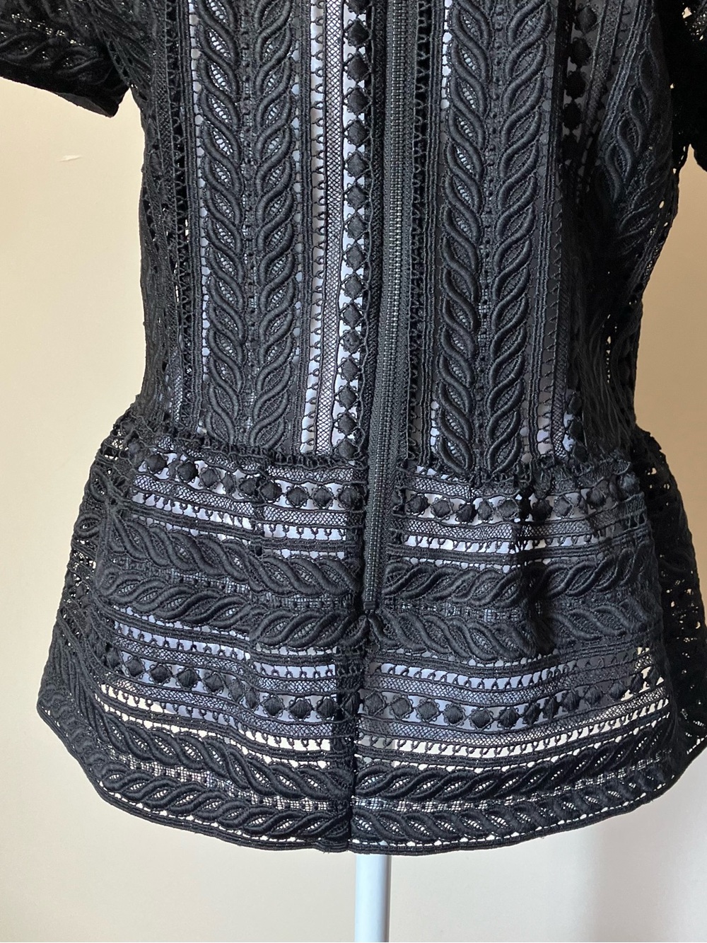 Perseverance London Black Lace Victorian High Neck Peplum Blouse Size 10 - Picture 9 of 11